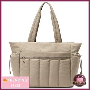 Lightweight Puffer Tote Bag with Zipper and Compartments for Work